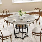 Table de salle à manger 38Farmhouse avec base métallique hexagonale et étagère de rangement, table à manger ronde moderne pour 4 personnes, plateau en bois pour petits espaces pour cuisine, salon