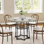 Table de salle à manger 38Farmhouse avec base métallique hexagonale et étagère de rangement, table à manger ronde moderne pour 4 personnes, plateau en bois pour petits espaces pour cuisine, salon