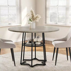 Table de salle à manger 38Farmhouse avec base métallique hexagonale et étagère de rangement, table à manger ronde moderne pour 4 personnes, plateau en bois pour petits espaces pour cuisine, salon