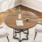 Table de salle à manger 38Farmhouse avec base métallique hexagonale et étagère de rangement, table à manger ronde moderne pour 4 personnes, plateau en bois pour petits espaces pour cuisine, salon