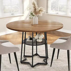 Table de salle à manger 38Farmhouse avec base métallique hexagonale et étagère de rangement, table à manger ronde moderne pour 4 personnes, plateau en bois pour petits espaces pour cuisine, salon