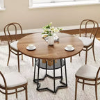 Table de salle à manger 38Farmhouse avec base métallique hexagonale et étagère de rangement, table à manger ronde moderne pour 4 personnes, plateau en bois pour petits espaces pour cuisine, salon