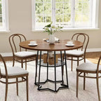 Table de salle à manger 38Farmhouse avec base métallique hexagonale et étagère de rangement, table à manger ronde moderne pour 4 personnes, plateau en bois pour petits espaces pour cuisine, salon
