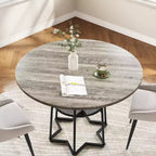 Table de salle à manger 38Farmhouse avec base métallique hexagonale et étagère de rangement, table à manger ronde moderne pour 4 personnes, plateau en bois pour petits espaces pour cuisine, salon
