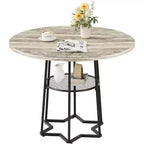 Table de salle à manger 38Farmhouse avec base métallique hexagonale et étagère de rangement, table à manger ronde moderne pour 4 personnes, plateau en bois pour petits espaces pour cuisine, salon