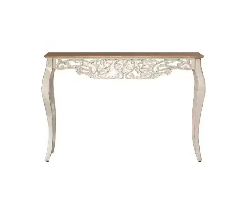 Console table antique blanche effet vieilli Table d'entrée vintage Table d'appoint de canapé Table d'appoint de style rustique français avec pieds incurvés - ModernLuxe