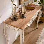 Console table antique blanche effet vieilli Table d'entrée vintage Table d'appoint de canapé Table d'appoint de style rustique français avec pieds incurvés - ModernLuxe