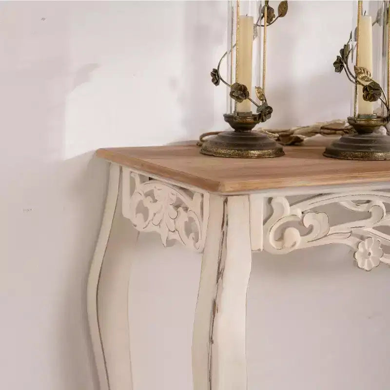 Console table antique blanche effet vieilli Table d'entrée vintage Table d'appoint de canapé Table d'appoint de style rustique français avec pieds incurvés - ModernLuxe