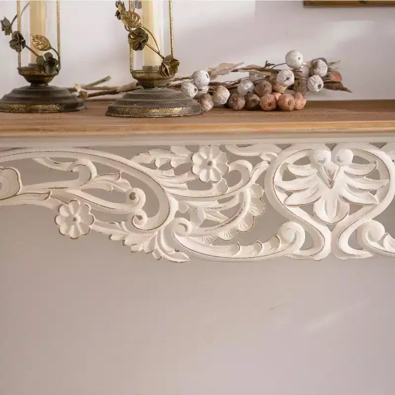 Console table antique blanche effet vieilli Table d'entrée vintage Table d'appoint de canapé Table d'appoint de style rustique français avec pieds incurvés - ModernLuxe