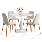 Ensemble de salle à manger 5 pièces pour 4 personnes, table ronde avec 4 chaises rembourrées, pieds en chêne pour appartement, meubles d'intérieur - Panipeachy
