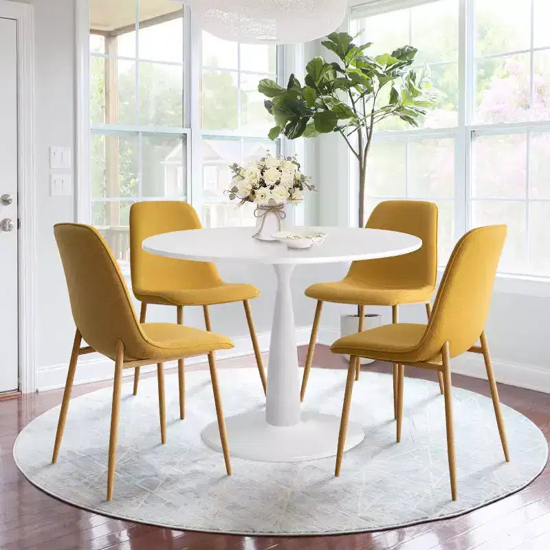 Ensemble de salle à manger 5 pièces pour 4 personnes, table ronde avec 4 chaises rembourrées, pieds en chêne pour appartement, meubles d'intérieur - Panipeachy