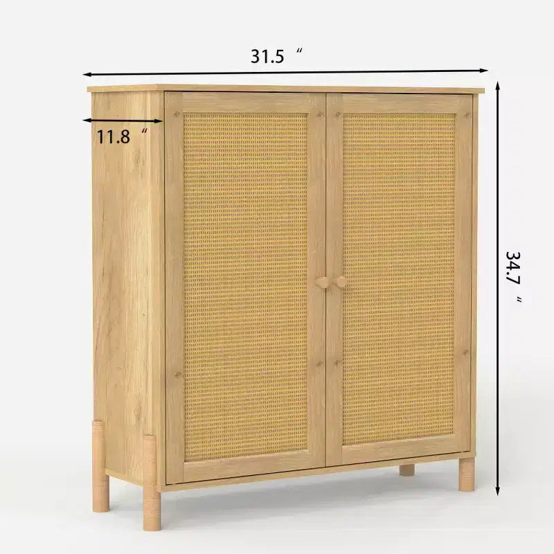 Buffet Moderne avec Portes et Étagères Réglables, Meuble de Cuisine Mid-Century, Meubles de Rangement à Portes en Rotin - Panipeachy