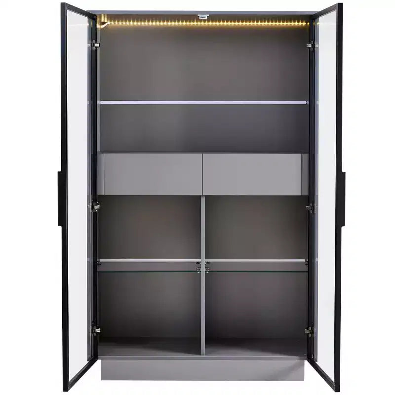 60,6 Armoire haute avec tiroirs et étagères en verre, unité de rangement moderne avec lumières LED pour salon - Panipeachy