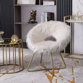TUYOHW Faux Fur Accent Chair,Upholstered Barrel Chair with Gold Tone Sled Base,Non-Scratch Foot Caps,Modern Lounge Armchair for Living Room,Bedroom