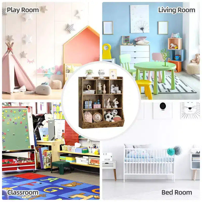 COZONY Lot de 2 étagères à Livres et Unités de Rangement de Jouets pour Enfants, Bibliothèque Autoportante en Bois à 3 Niveaux avec 7 Compartiments pour Chambre, Salle de Jeux, Crèche