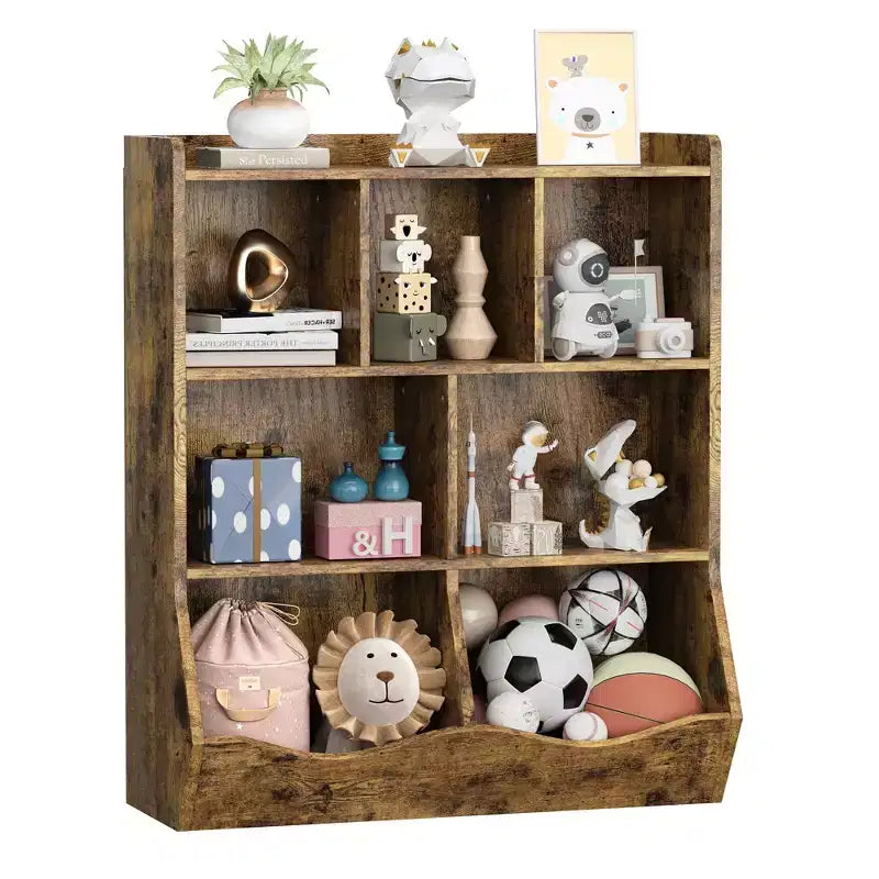 COZONY Lot de 2 étagères à Livres et Unités de Rangement de Jouets pour Enfants, Bibliothèque Autoportante en Bois à 3 Niveaux avec 7 Compartiments pour Chambre, Salle de Jeux, Crèche