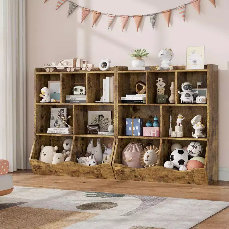 COZONY Lot de 2 étagères à Livres et Unités de Rangement de Jouets pour Enfants, Bibliothèque Autoportante en Bois à 3 Niveaux avec 7 Compartiments pour Chambre, Salle de Jeux, Crèche