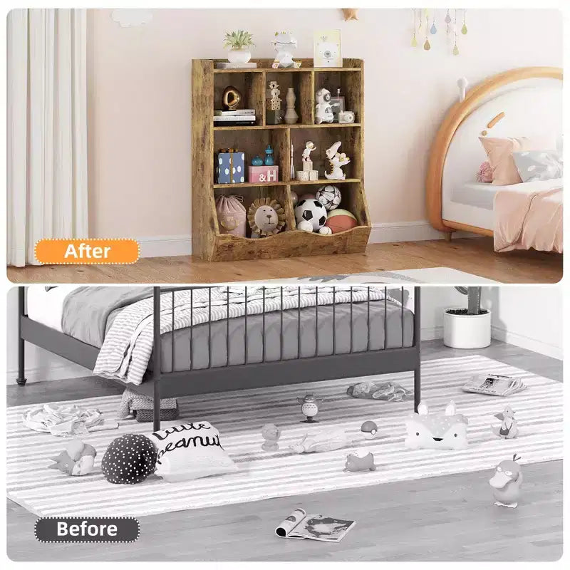 COZONY Lot de 2 étagères à Livres et Unités de Rangement de Jouets pour Enfants, Bibliothèque Autoportante en Bois à 3 Niveaux avec 7 Compartiments pour Chambre, Salle de Jeux, Crèche