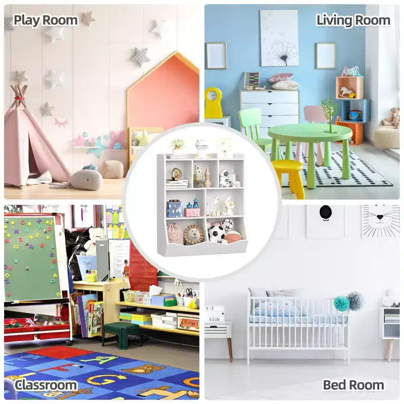 COZONY Lot de 2 étagères à Livres et Unités de Rangement de Jouets pour Enfants, Bibliothèque Autoportante en Bois à 3 Niveaux avec 7 Compartiments pour Chambre, Salle de Jeux, Crèche