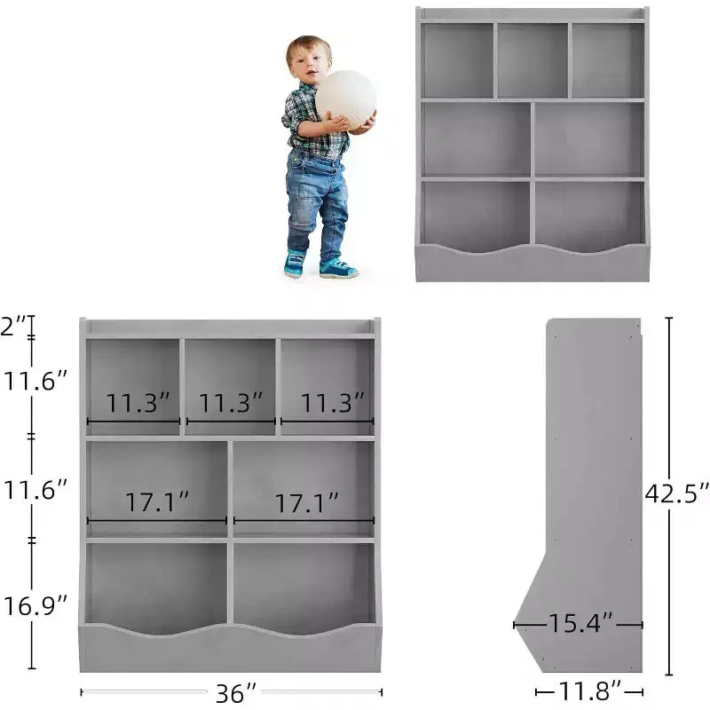 COZONY Lot de 2 étagères à Livres et Unités de Rangement de Jouets pour Enfants, Bibliothèque Autoportante en Bois à 3 Niveaux avec 7 Compartiments pour Chambre, Salle de Jeux, Crèche