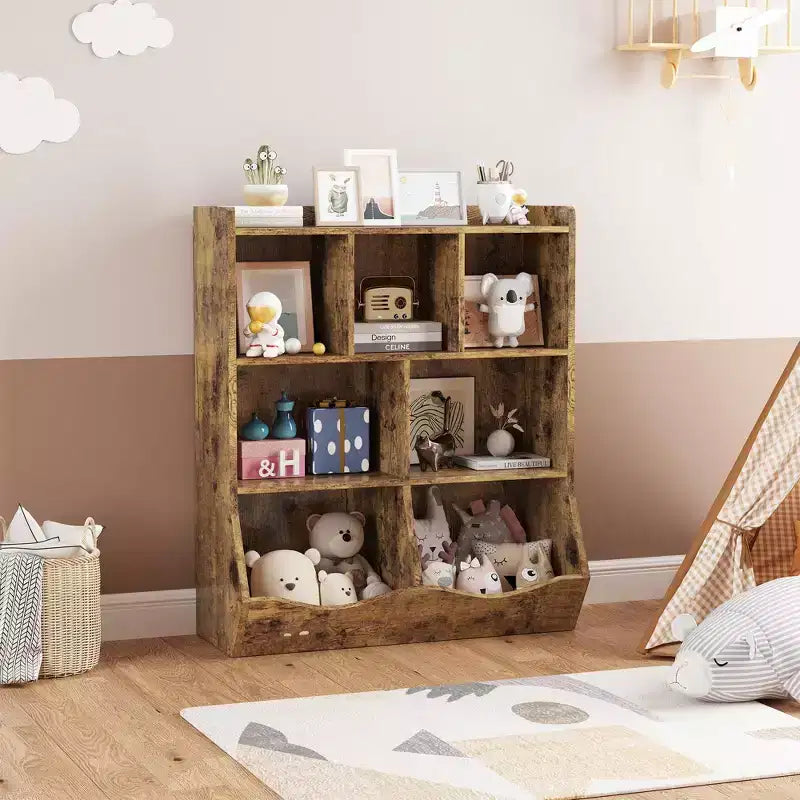 COZONY Lot de 2 étagères à Livres et Unités de Rangement de Jouets pour Enfants, Bibliothèque Autoportante en Bois à 3 Niveaux avec 7 Compartiments pour Chambre, Salle de Jeux, Crèche