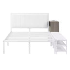 Lit double plateforme en métal Luxystar avec tête de lit capitonnée, 2 étagères de rangement, armoire de rangement en bois et ports de chargement USB