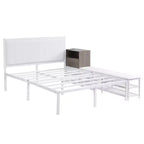Lit double plateforme en métal Luxystar avec tête de lit capitonnée, 2 étagères de rangement, armoire de rangement en bois et ports de chargement USB