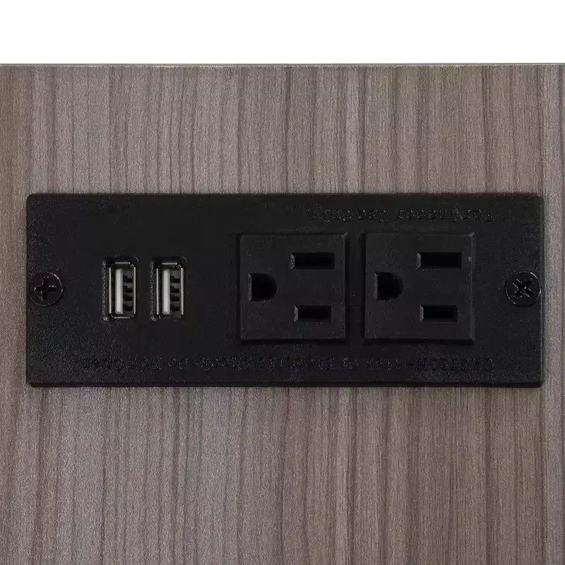 Lit double plateforme en métal Luxystar avec tête de lit capitonnée, 2 étagères de rangement, armoire de rangement en bois et ports de chargement USB
