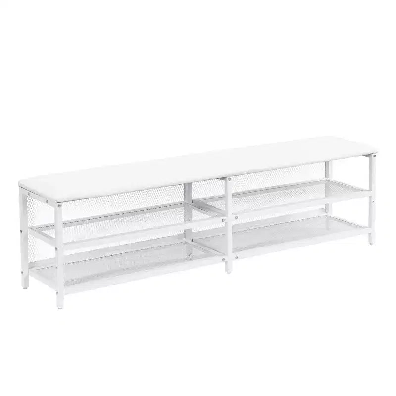 Lit double plateforme en métal Luxystar avec tête de lit capitonnée, 2 étagères de rangement, armoire de rangement en bois et ports de chargement USB