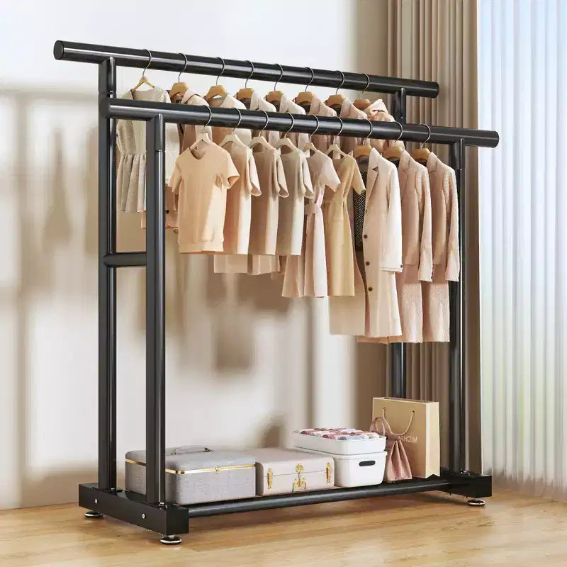 Portant à vêtements à double barre AEELLEEA robuste - Barres de suspension doubles et étagère de rangement inférieure pour l'organisation de la maison