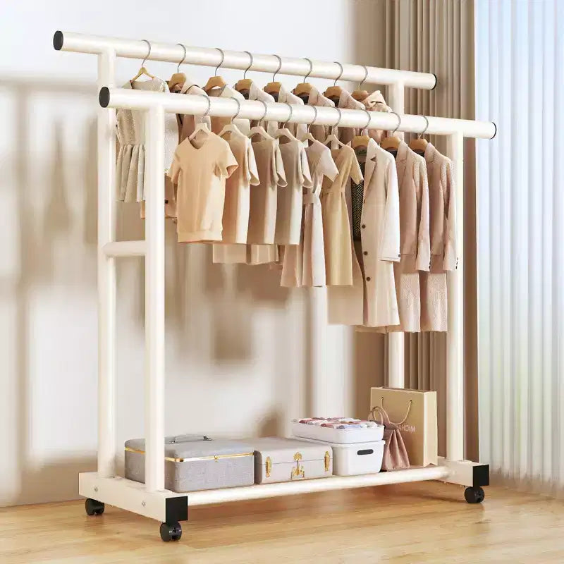 Portant à vêtements à double barre AEELLEEA robuste - Barres de suspension doubles et étagère de rangement inférieure pour l'organisation de la maison