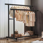 Portant à vêtements à double barre AEELLEEA robuste - Barres de suspension doubles et étagère de rangement inférieure pour l'organisation de la maison