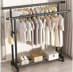 Portant à vêtements à double barre AEELLEEA robuste - Barres de suspension doubles et étagère de rangement inférieure pour l'organisation de la maison