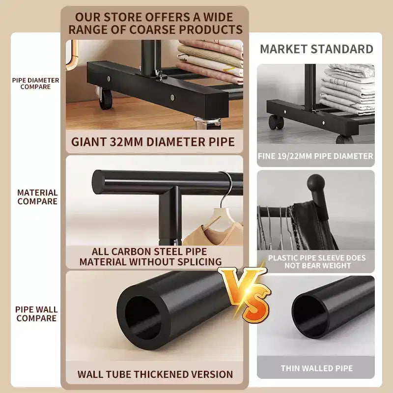 Portant à vêtements à double barre AEELLEEA robuste - Barres de suspension doubles et étagère de rangement inférieure pour l'organisation de la maison