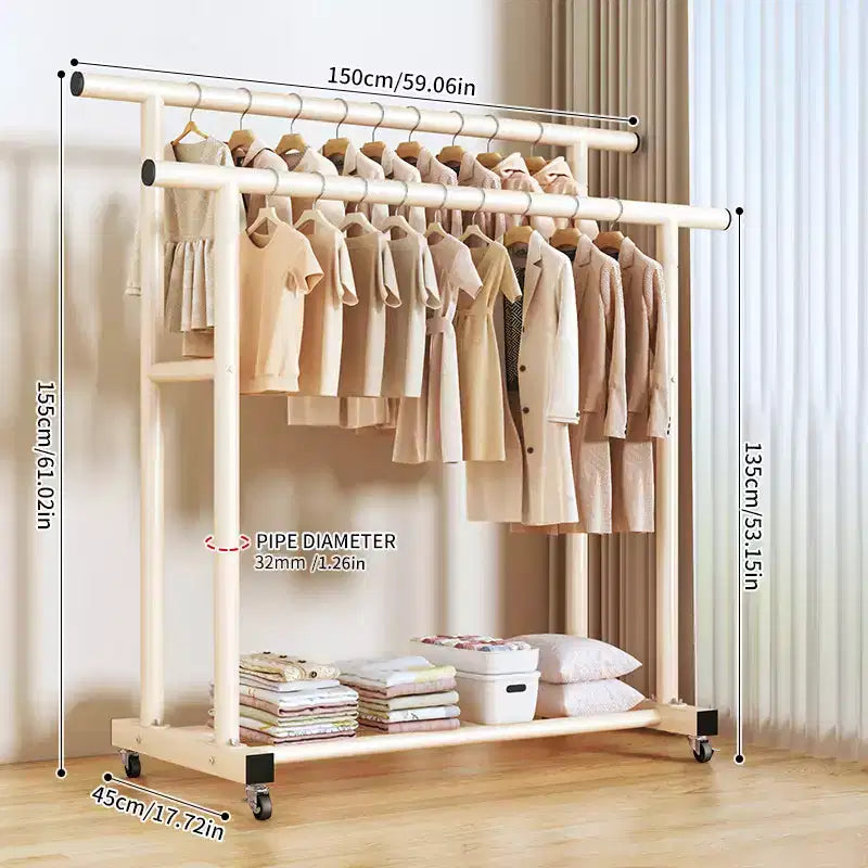 Portant à vêtements à double barre AEELLEEA robuste - Barres de suspension doubles et étagère de rangement inférieure pour l'organisation de la maison