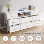 Meuble TV blanc de 140 cm de large, commode de 9 tiroirs avec prises électriques, lumières LED, console multimédia pour TV de 65 pouces, commode de rangement de chambre, centre de divertissement