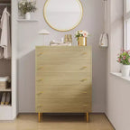 COZONY Commode de ferme 44 avec 5 tiroirs, en bois naturel rustique et poignées à barreaux pour chambre et salon