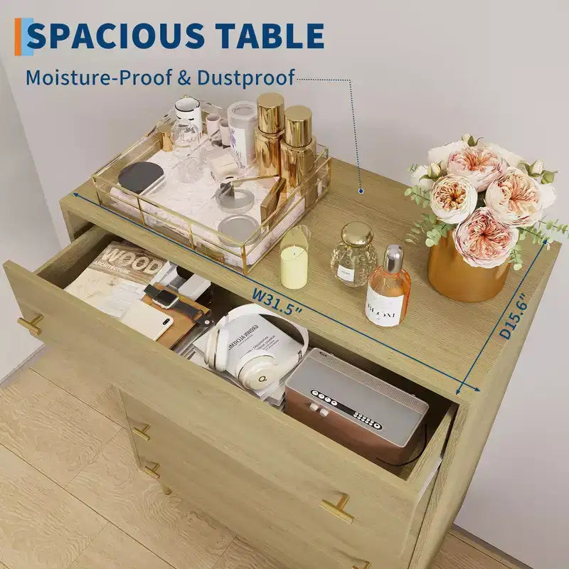 COZONY Commode de ferme 44 avec 5 tiroirs, en bois naturel rustique et poignées à barreaux pour chambre et salon
