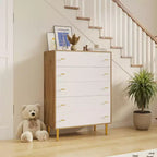 COZONY Commode de ferme 44 avec 5 tiroirs, en bois naturel rustique et poignées à barreaux pour chambre et salon