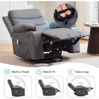 Fauteuil inclinable à bascule en cuir PU avec massage et chaleur, canapé inclinable pivotant avec porte-gobelet, fauteuil à bascule pour salon, chambre à coucher