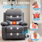 Fauteuil inclinable à bascule en cuir PU avec massage et chaleur, canapé inclinable pivotant avec porte-gobelet, fauteuil à bascule pour salon, chambre à coucher