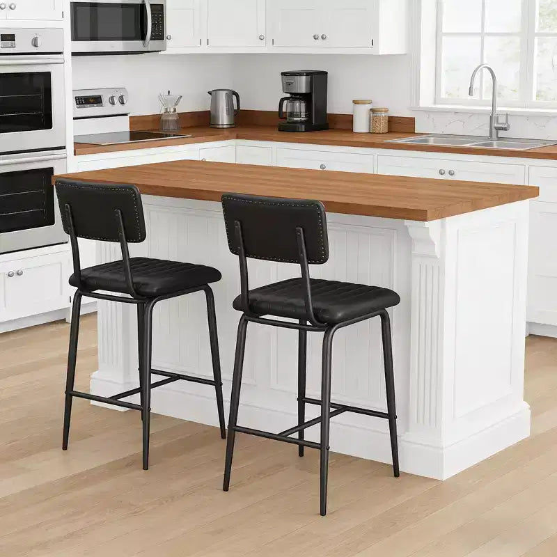 Lot de 2 tabourets de bar avec coussin épais et pieds en métal renforcé pour îlot, comptoir de bar, cuisine