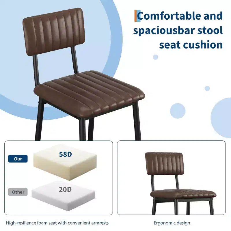 Lot de 2 tabourets de bar avec coussin épais et pieds en métal renforcé pour îlot, comptoir de bar, cuisine