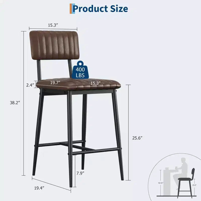 Lot de 2 tabourets de bar avec coussin épais et pieds en métal renforcé pour îlot, comptoir de bar, cuisine