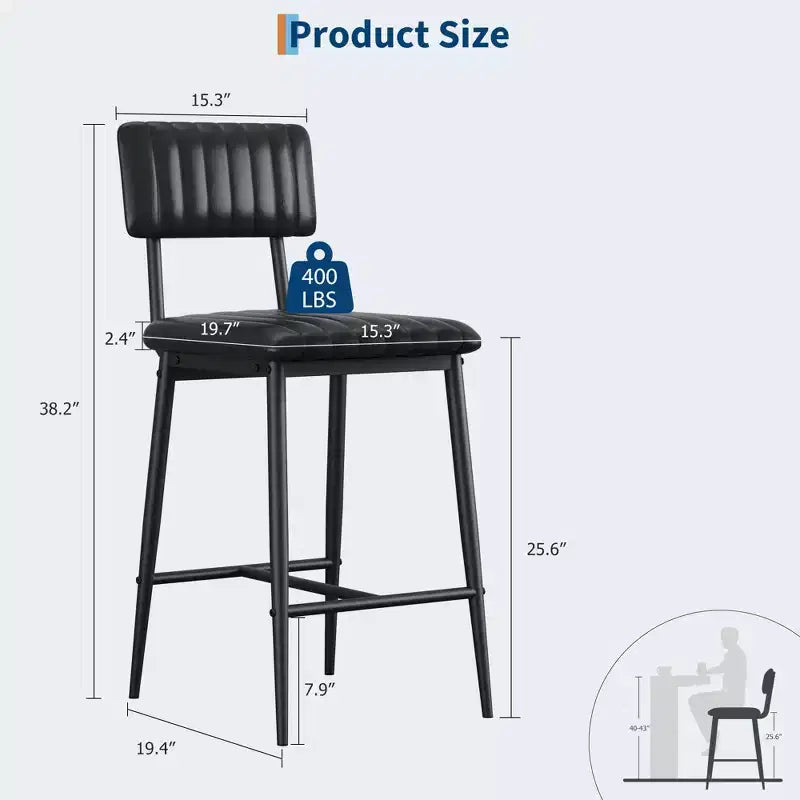 Lot de 2 tabourets de bar avec coussin épais et pieds en métal renforcé pour îlot, comptoir de bar, cuisine