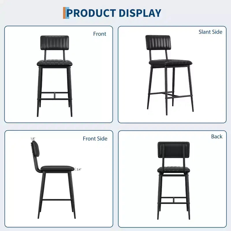 Lot de 2 tabourets de bar avec coussin épais et pieds en métal renforcé pour îlot, comptoir de bar, cuisine