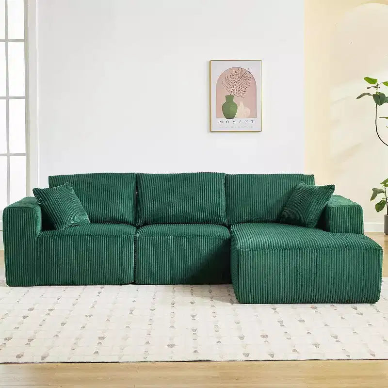 Canapé d'angle modulable Acekool en forme de L, 108 nuages, en velours côtelé, assise profonde, sans montage, pour salon, vert émeraude, angle droit