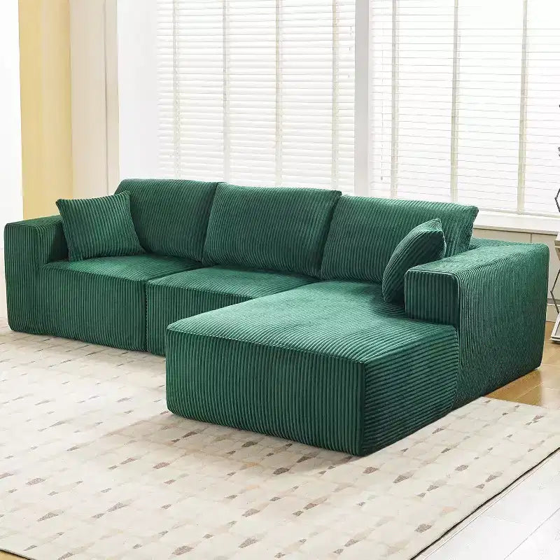 Canapé d'angle modulable Acekool en forme de L, 108 nuages, en velours côtelé, assise profonde, sans montage, pour salon, vert émeraude, angle droit