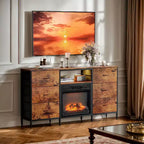 Meuble TV de ferme 58'' pour téléviseurs jusqu'à 70'' avec foyer électrique et 6 tiroirs