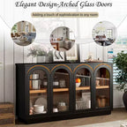 Buffet d'appoint en verre cintré moderne, Meuble console TV avec étagère réglable, Système d'ouverture par pression - Panipeachy